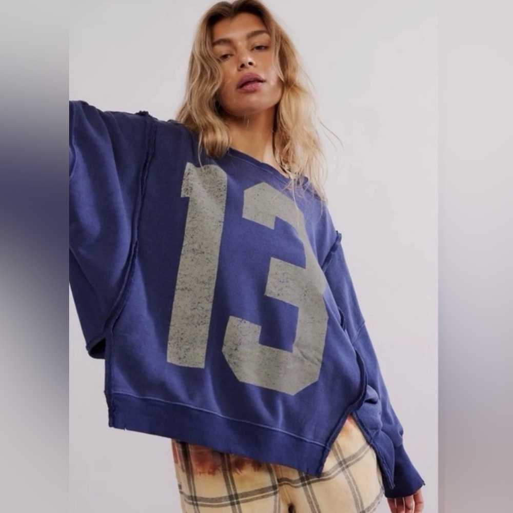 NWT FP Free People We The Free Camden Oversized Sweatshirt Size Large “13” Blue